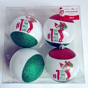Elf On The Shelf Nice List Shatterproof Ornaments 4 Count NWT